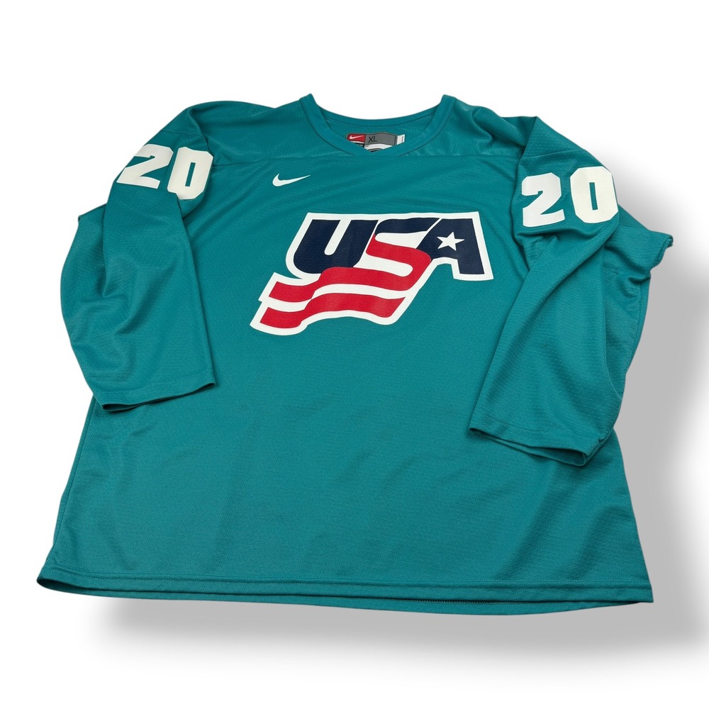 Nike USA Hockey Suter 20 Jersey Mens XL Teal Vintage Made in Canada 90s Olympics